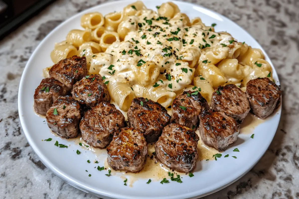 Creamy Parmesan Shells with Garlic Butter Steak Bites