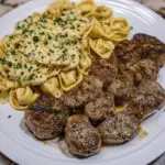 Garlic Butter Steak with Cheesy Alfredo Tortellini
