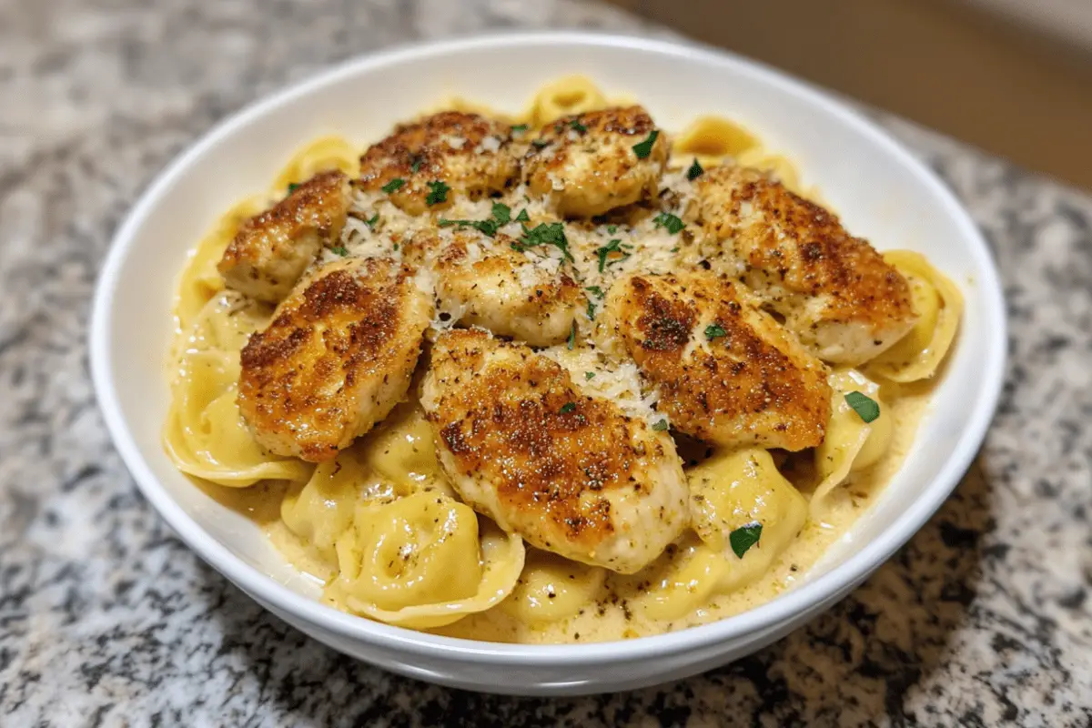 Cajun Tortellini with Garlic Parmesan Chicken Bites