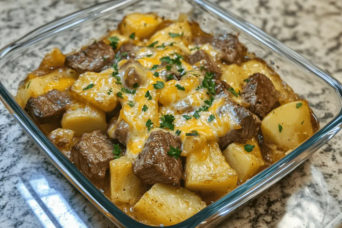 Crockpot Loaded Steak and Potato Bake