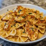 Cajun Chicken over Creamy Parmesan Bowtie Pasta