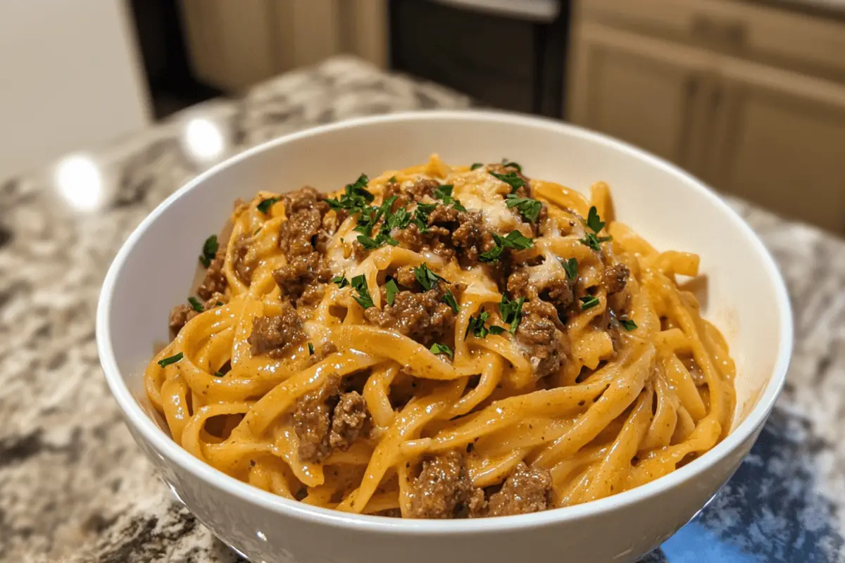 Savory Beef and Garlic Butter Linguine with Parmesan Cream Sauce